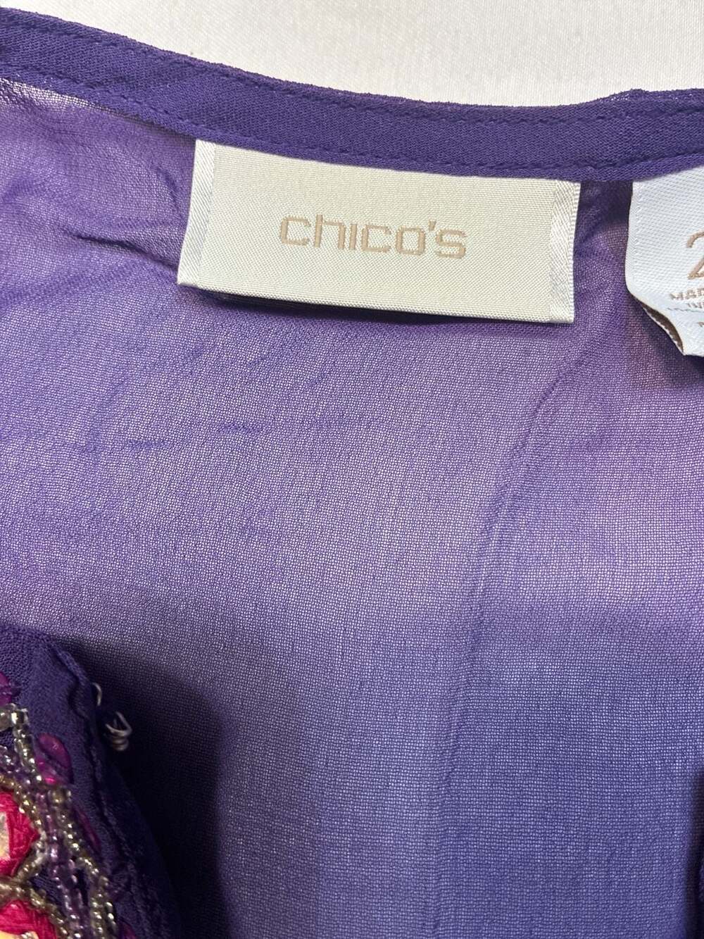 Chico's Size 2 Purple Pink Ombre Embellished Beaded Mirror Tunic Top - Picture 2 of 10